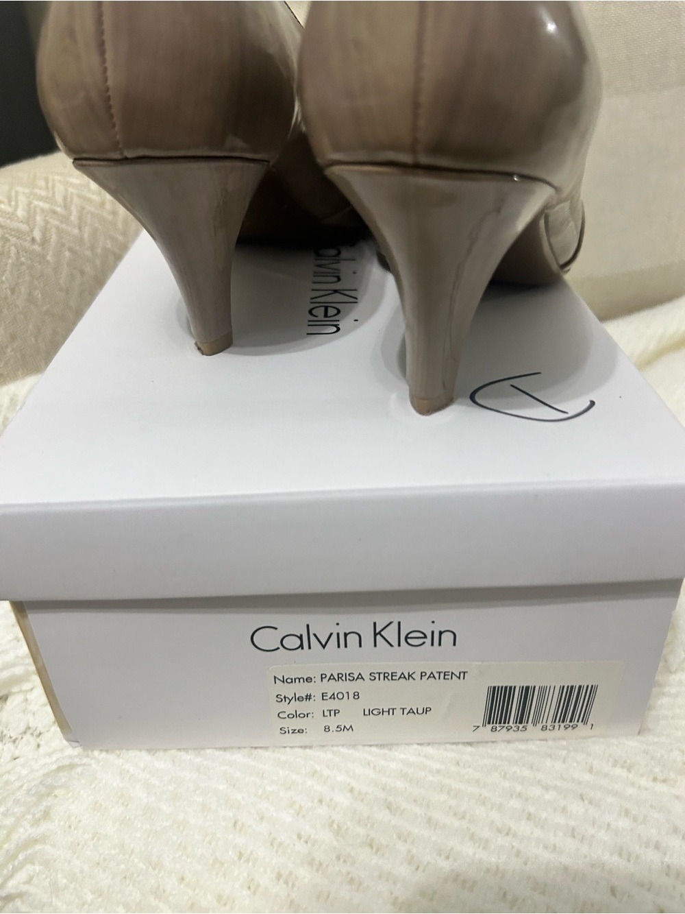 Calvin Klein Light Taupe Patent Pointed-Toe Pumps. Only worn few times.